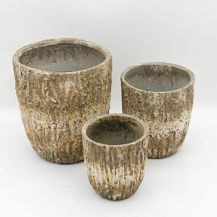 Union Rustic Set Of 3 Concrete Garden Pots Wayfair.co.uk